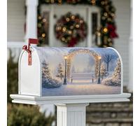 Housses magnétiques de boîte aux lettres avec motif d'arbres enneigés, lampadaires festifs d'hiver, couvre-poteau pour décoration de porche, 53,3 x 64,9 cm, blanc