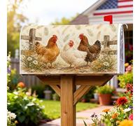 Housses magnétiques de boîte aux lettres avec motif de poulets - Fleurs rustiques - Plumes d'automne - Tons terreux - Pour décoration de jardin ou extérieur - 45,7 x 53,3 cm