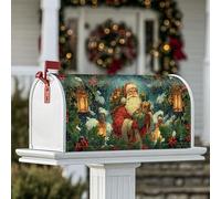 Housses magnétiques de boîte aux lettres avec motif Père Noël, lanternes festives, houx, décoration de maison, jardin, 45,7 x 53,3 cm
