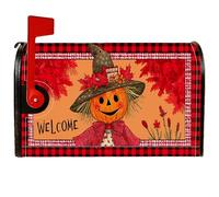 Housses magnétiques de boîte aux lettres citrouille, motif épouvantail rustique, feuilles d'érable, pour décoration extérieure de cour, 45,7 x 53,3 cm, orange