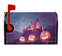 Housses magnétiques de boîte aux lettres citrouilles, château gothique, chauve-souris, Halloween, orange, décoration de boîte aux lettres pour décoration de cour avant, 53,3 x 64,9 cm