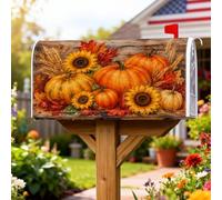 Housses magnétiques de boîte aux lettres citrouilles rustiques, tournesol et feuilles d'automne pour décoration de porte d'entrée, 45,7 x 53,3 cm