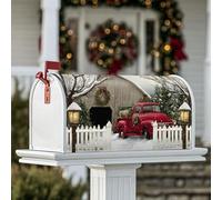 Housses magnétiques de boîte aux lettres de camion rouge, clôture de neige rustique, protection de boîte aux lettres de Noël pour extérieur, jardin, cour, 53,3 x 64,9 cm