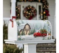 Housses magnétiques de boîte aux lettres de camion rouge, rustique festif, grange enneigée, couverture d'hiver rouge pour décoration de cour avant, 45,7 x 53,3 cm
