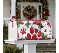 Housses magnétiques de boîte aux lettres de Noël à motif d'empreintes de pattes, feuilles de houx, décorations festives pour extérieur, jardin, terrasse, 45,7 x 53,3 cm, rouge