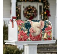 Housses magnétiques de boîte aux lettres de Noël en forme de cochon - Clochette de poinsettia - Rouge - Pour décoration de cour avant - 53,3 x 64,9 cm
