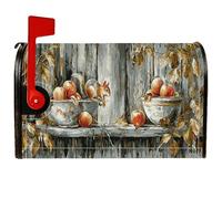 Housses magnétiques de boîte aux lettres d'écureuil rustique, pommes et bols de ferme, tons terre d'automne pour extérieur, décoration de jardin, 53,3 x 64,9 cm