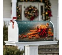 Housses magnétiques de boîte aux lettres en forme de bâtons de cannelle, de canneberges d'orange, de Noël, marron chaud, pour décoration de jardin, cour, 45,7 x 53,3 cm