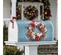 Housses magnétiques de boîte aux lettres en forme de bonhomme en pain d'épices, couronne festive de Noël, poinsettia, décorations extérieures, rouge, 45,7 x 53,3 cm