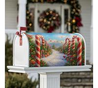 Housses magnétiques de boîte aux lettres en forme de canne à sucre d'orge, cadeaux festifs de Noël, boîte aux lettres rouge pour décoration de pelouse, 53,3 x 64,9 cm