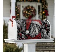Housses magnétiques de boîte aux lettres en forme de chien - Style rustique vintage - Chapeau de Père Noël - Feuilles de houx - Décorations de Noël pour la maison et le jardin - 45,7 x 53,3 cm