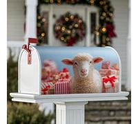 Housses magnétiques de boîte aux lettres en forme de mouton, cadeaux festifs de Noël, rubans rouges, housses de boîte aux lettres de Noël blanches pour décoration extérieure, 53,3 x 64,9 cm