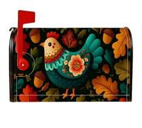 Housses magnétiques de boîte aux lettres en forme de poulet, fleurs rustiques d'automne, feuilles de chêne, bleu sarcelle, décoration de boîte aux lettres pour décoration de cour avant, 53,3 x 64,9 cm
