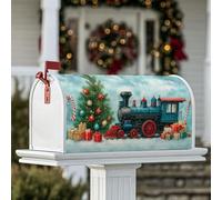 Housses magnétiques de boîte aux lettres en forme de train, cadeaux de Noël pour décoration de jardin, cour, 53,3 x 64,9 cm, vert