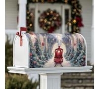 Housses magnétiques de boîte aux lettres en forme de train, décorations festives de Noël à feuilles persistantes pour décoration de jardin, cour, 45,7 x 53,3 cm, rouge