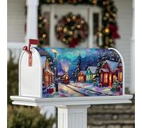 Housses magnétiques de boîte aux lettres en forme de train, maisons d'hiver, neige, Noël, bleu saisonnier, pour décorations extérieures, 53,3 x 64,9 cm