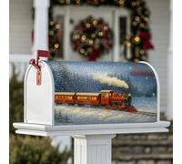 Housses magnétiques de boîte aux lettres en forme de train, sapins de neige festifs de Noël, décoration de jardin, terrasse, 53,3 x 64,9 cm, rouge