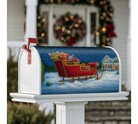 Housses magnétiques de boîte aux lettres en forme de traîneau, cadeaux festifs, sucre d'orge de Noël, boîte aux lettres de Noël, protection pour extérieur, jardin, cour, 53,3 x 64,9 cm, rouge