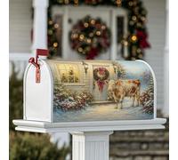 Housses magnétiques de boîte aux lettres en forme de vache, couronne rustique, neige, Noël, rouge, pour décoration extérieure, cour, 53,3 x 64,9 cm