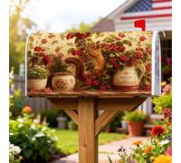 Housses magnétiques de boîte aux lettres en forme d'écureuil - Style rustique vintage - Pour pot de fleurs - Rouge automne - Décoration pour extérieur et cour - 53,3 x 64,9 cm