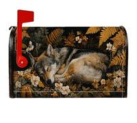 Housses magnétiques de boîte aux lettres loup, fleurs rustiques de fougères naturelles, couverture de boîte aux lettres marron d'automne pour décoration de maison et de jardin, 53,3 x 64,9 cm