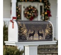 Housses magnétiques de boîte aux lettres motif cerf, arbres festifs, neige, hiver, pour extérieur, jardin, cour, 45,7 x 53,3 cm, noir