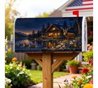 Housses magnétiques de boîte aux lettres motif cerf, cabane rustique nature lac automne bleu pour extérieur décorations extérieures 45,7 x 53,3 cm