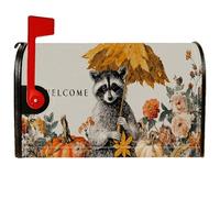 Housses magnétiques de boîte aux lettres motif raton laveur, parapluie rustique, citrouilles, décorations d'automne pour la maison et le jardin, 45,7 x 53,3 cm