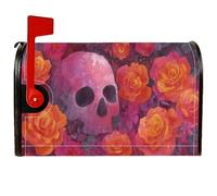 Housses magnétiques de boîte aux lettres motif tête de mort pour Halloween, roses gothiques, fleurs, Halloween, pêche, décoration extérieure, 53,3 x 64,9 cm