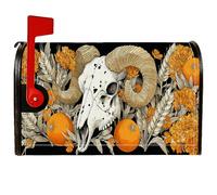 Housses magnétiques de boîte aux lettres motif tête de mort - Style rustique bohème - Orange - Automne - Pour décoration de porte d'entrée - 45,7 x 53,3 cm
