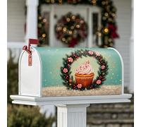 Housses magnétiques pour boîte aux lettres à motif de cupcake - Couronne festive de Noël - Rouge menthe poivrée - Pour décoration de porte d'entrée, 53,3 x 64,9 cm