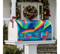 Housses magnétiques pour boîte aux lettres arc-en-ciel, maisons festives d'hiver, arbres d'hiver pour décorations extérieures, 53,3 x 64,9 cm, bleu