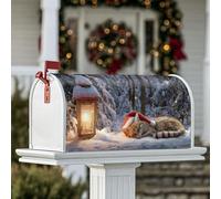 Housses magnétiques pour boîte aux lettres avec chat, lanterne festive, neige, Noël, décoration de boîte aux lettres pour porche, 53,3 x 64,9 cm, blanc