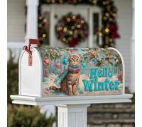 Housses magnétiques pour boîte aux lettres avec chat - Ornements festifs d'hiver et de neige - Pour décoration de jardin et de terrasse - Bleu - 53,3 x 64,9 cm