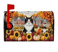 Housses magnétiques pour boîte aux lettres avec chat - Style rustique - Tournesol - Citrouille d'automne - Orange - Pour décoration de jardin - 53,3 x 64,9 cm
