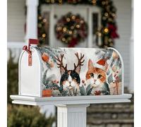 Housses magnétiques pour boîte aux lettres avec motif de chats et bois de renne, chapeau de Père Noël, pour extérieur, jardin, cour, 45,7 x 53,3 cm
