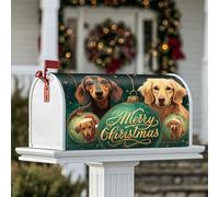 Housses magnétiques pour boîte aux lettres avec motif de chien, décoration festive de Noël, chapeau de Père Noël, décoration extérieure et cour, 45,7 x 53,3 cm, vert
