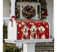 Housses magnétiques pour boîte aux lettres avec motif de chiens, écharpes festives de Noël, chapeau, boîte aux lettres décorative pour jardin, terrasse, 53,3 x 64,9 cm, rouge