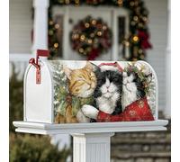 Housses magnétiques pour boîte aux lettres avec motifs de chats, chapeau de Père Noël, décoration de maison et de jardin, rouge, 53,3 x 64,9 cm