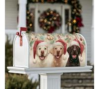 Housses magnétiques pour boîte aux lettres avec motifs de chiens, chapeaux de Père Noël, houx, décoration de jardin, cour, 53,3 x 64,9 cm