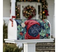 Housses magnétiques pour boîte aux lettres carlin, chapeau rouge de houx festif, décoration de boîte aux lettres de Noël pour porte d'entrée, 45,7 x 53,3 cm