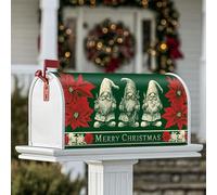 Housses magnétiques pour boîte aux lettres de Noël avec motif de nains de Noël et poinsettia joyeux Noël vert saisonnier pour décoration de porte d'entrée, 45,7 x 53,3 cm