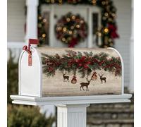 Housses magnétiques pour boîte aux lettres de Noël rustique, branches de pin rustique, baies de houx, pour décoration de jardin extérieur, 45,7 x 53,3 cm, rouge