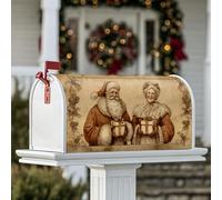 Housses magnétiques pour boîte aux lettres de Noël vintage motif Père Noël - Beige chaud - Pour décoration extérieure de cour - 53,3 x 64,9 cm