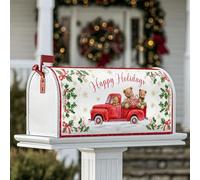 Housses magnétiques pour boîte aux lettres en forme de camion rouge, motif ours fantaisie, houx, Noël, décorations extérieures, 53,3 x 64,9 cm