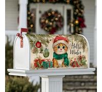 Housses magnétiques pour boîte aux lettres en forme de chat, cadeaux d'hiver fantaisistes, couverture de boîte aux lettres verte d'hiver pour décoration extérieure de cour, 53,3 x 64,9 cm