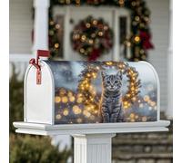 Housses magnétiques pour boîte aux lettres en forme de chat, couronne lumineuse de Noël, protection de boîte aux lettres pour décoration de porte d'entrée, 45,7 x 53,3 cm, gris