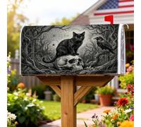 Housses magnétiques pour boîte aux lettres en forme de chat, gothique, tête de mort, corbeau, Halloween, décoration de jardin, 53,3 x 64,9 cm