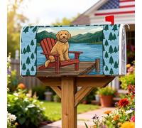 Housses magnétiques pour boîte aux lettres en forme de chien, décoration de pelouse rustique pour extérieur, lac, montagnes, été, bleu, 53,3 x 64,9 cm
