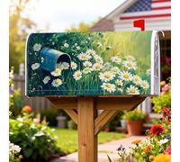 Housses magnétiques pour boîte aux lettres en forme de chrysanthème, motif seau bleu rustique, vert, herbe verte pour décoration de jardin, terrasse, 45,7 x 53,3 cm